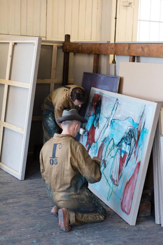 Heckel's Horse at work. Billy Childish and Edgeworth painting at Chatham dockyards.