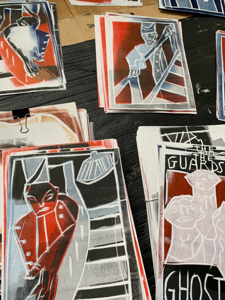 Edgeworth Johnstone Illustrates Ron Throop. An exhibition at Black Ivory Printmaking & Audio Club in Muswell Hill, London UK. Photo 1.