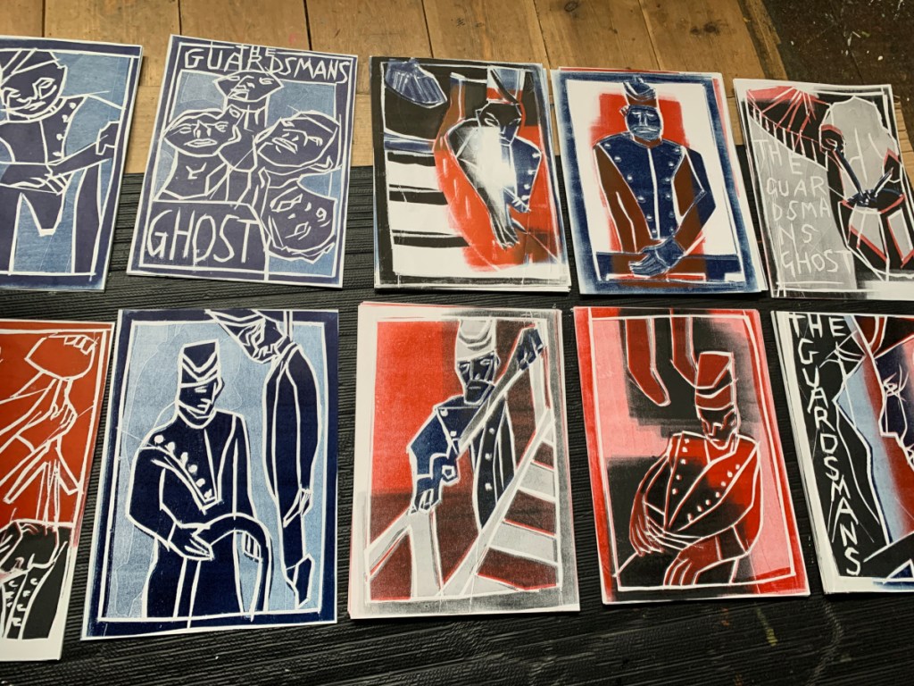 Edgeworth Johnstone Illustrates Ron Throop. An exhibition at Black Ivory Printmaking & Audio Club in Muswell Hill, London UK. Photo 6.