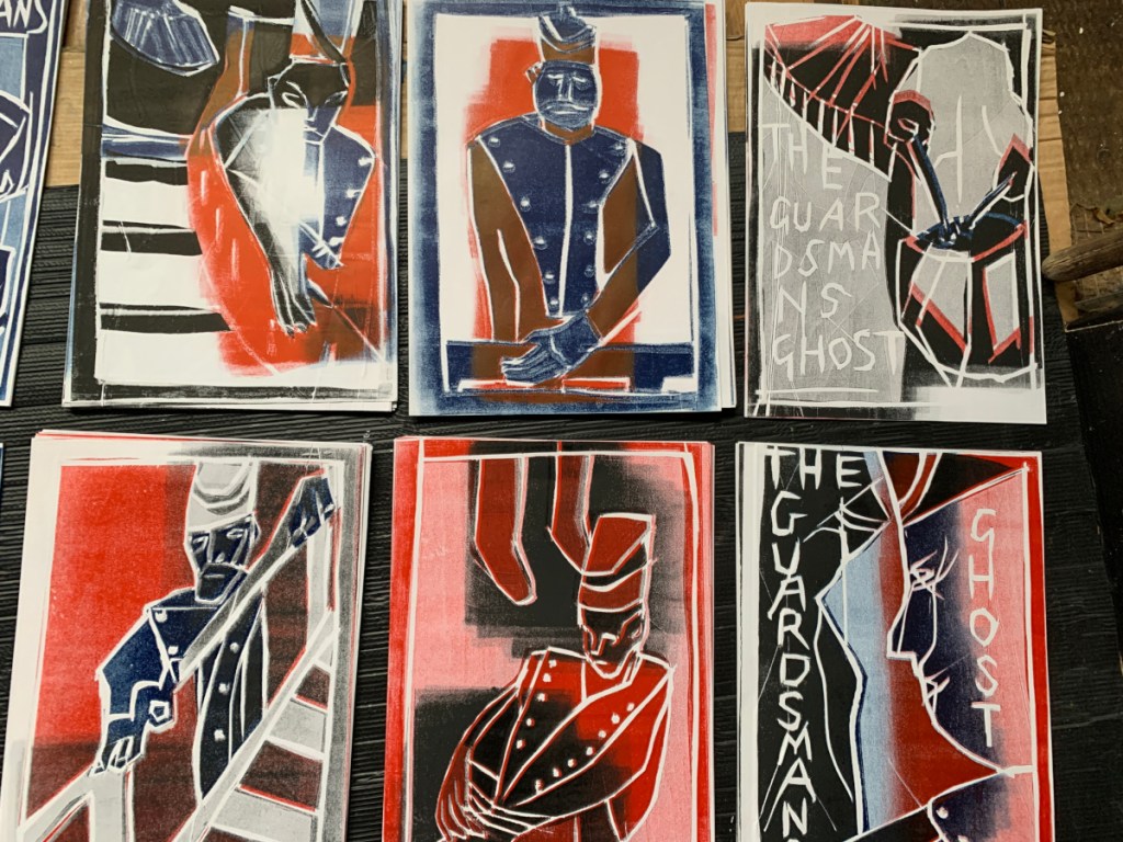 Edgeworth Johnstone Illustrates Ron Throop. An exhibition at Black Ivory Printmaking & Audio Club in Muswell Hill, London UK. Photo 8.