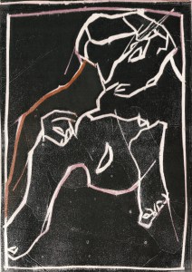 I was born in a mine, Pack R wood block print by Edgeworth Johnstone, birth.