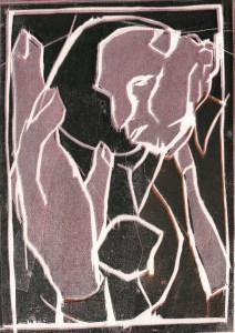 I was born in a mine, Pack R wood block print by Edgeworth Johnstone, man hand.